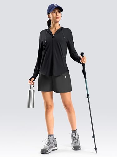 Women's Sun Protection Hooded Lightweight Zip Up Jacket - Large Black