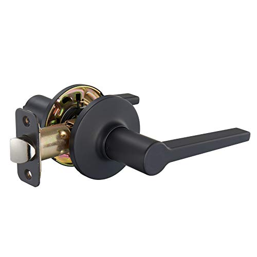 Amazon Basics Passage Door Lever Handle - Reversible, Fits 1-3/8" to 1-3/4" Doors - Matte Black - 1 Pack (Variation 1)