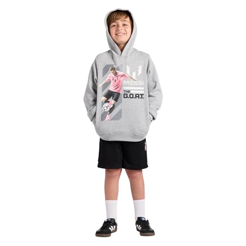 Messi Boys' Long Sleeve Hoodie Sweatshirt Heather Grey 10-12