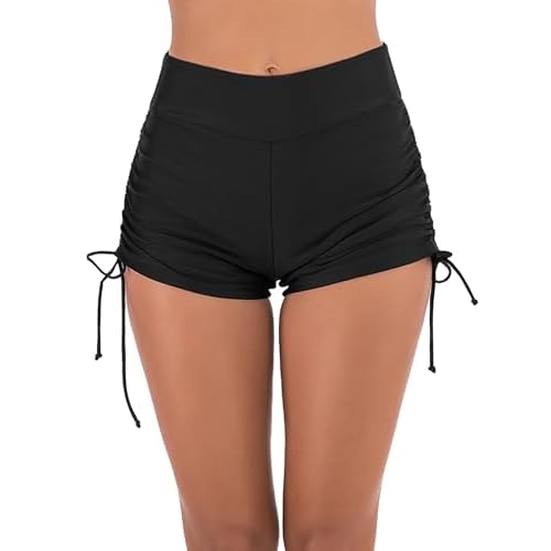 Buauty Women's Swim Shorts High Waisted Bathing Suit Bottoms Adjustable Side Tie Swimsuit Boy Short Pants Swimwear UPF50+