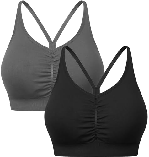 High Impact Sports Bra for Women with Thin Spaghetti Straps Black/Grey 3X-Large
