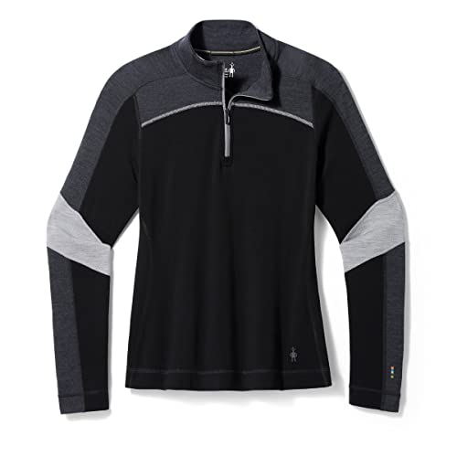 Smartwool Classic Thermal Merino Base Layer Color-Block 1/4 Zip Black/Charcoal Heather MD
