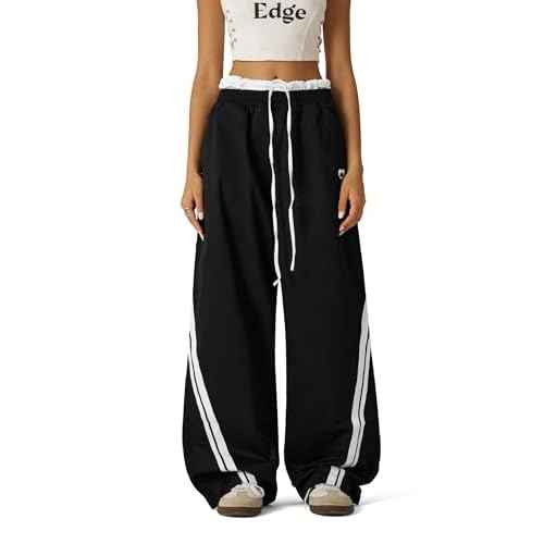 Aelfric Eden Double Waist Baggy Sweatpants Stripes Patchwork Wide Leg Casual Long Pants with Pockets