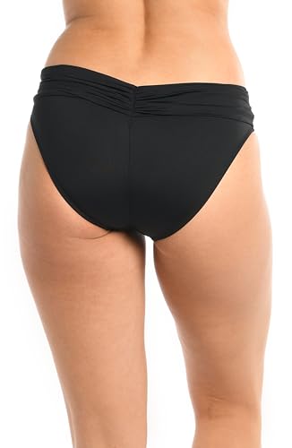Island Goddess Black Shirred Band Hipster Bikini Bottom - Size 8