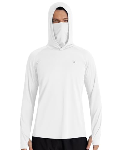 Roadbox Men's UPF 50+ Long Sleeve Sun Protection Hoodie - Large White