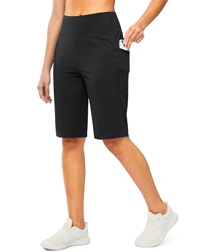 G Gradual Bermuda Shorts for Women with Pockets - 12 Inch Knee Length, Black, Medium