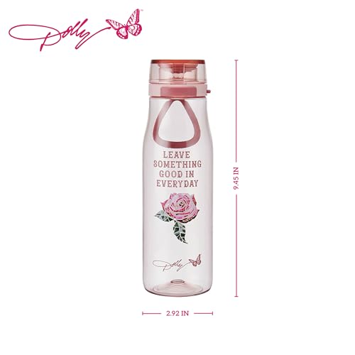 Dolly Parton Pink Rose Water Bottle 24oz Leakproof Flip Lid & Handle