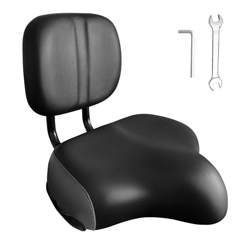 Oversized Bike Seat with Backrest - Comfortable Bicycle Saddle for Tricycles - Black & Grey