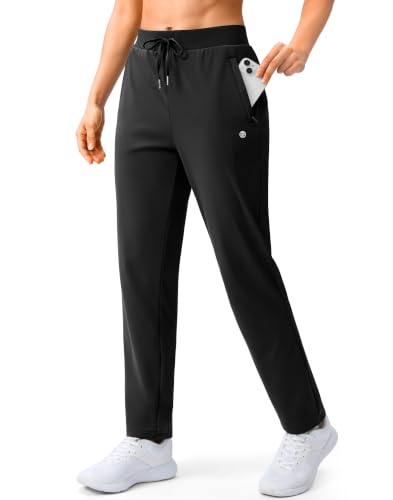 Women's Track Pants with Zipper Pockets - Large Black Athletic Leggings