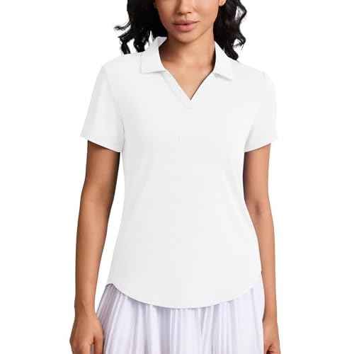 Women's Golf Tennis Shirts Short Sleeve Polo Collared V Neck Workout Tops UV Protection Lightweight Moisture Wicking Shirt