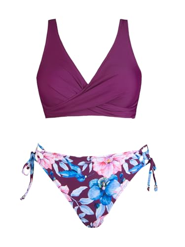 Women's Bikini Set Wrap Front Two Piece Bathing Suit with Lace-Up Back - Medium Violet