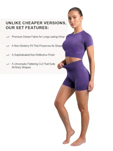 Inno Seamless Workout Sets for Women - Purple Medium Crop Top & Biker Shorts
