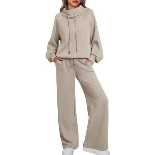 AUTOMET Lounge Sets for Women Sweatsuits 2 Piece Outfits 2025 Fall Drawstring Sweatshirt Wide Leg Sweatpants Tracksuit