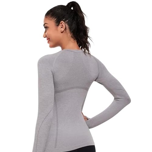 WANAYOU Long Sleeve Workout Tops for Women Underscrub Compression Athletic Shirts Seamless Running Top Quick Dry Gym Yoga