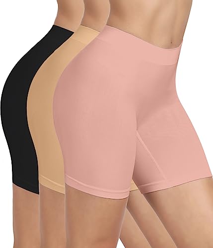Women’s Slip Shorts for Under Dresses 3-Pack - Black, Nude, Pink, Large