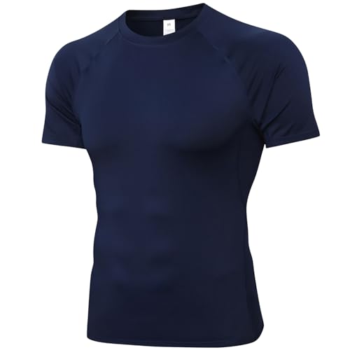 Men's Short Sleeve Compression Shirt for Workout Gym Training Small Navy