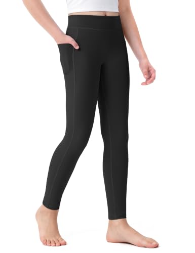 Girls Athletic Leggings Kids Yoga Dance Pants with Pocket - 11-12 Years, Black
