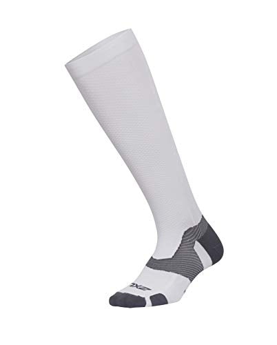 Full Length Athletic Compression Socks - Medium White Grey 2XU Vectr