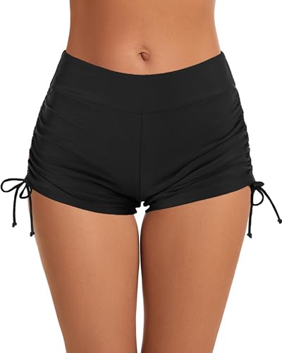 Women’s Black Medium Swim Shorts for Women Boy Shorts Swimsuit Bottoms