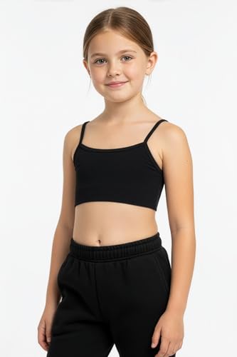 Kids Sports Bra Seamless Bralette Crop Cami for Girls 4-8 Years - Black