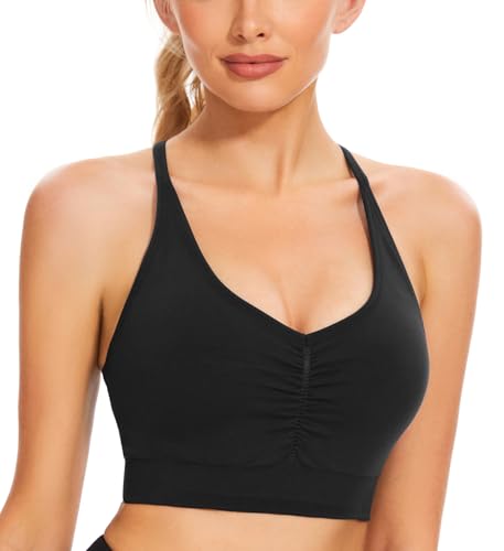 High Impact Sports Bra for Women with Thin Spaghetti Straps Black/Grey 3X-Large