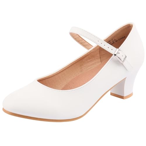 Women’s Character Dance Shoes Ankle Strap Heels 1.55 Inch - White 7 - Ballroom Salsa Tango