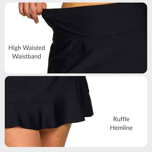 High Waisted Women's Swim Skirt with Tummy Control - Medium Black