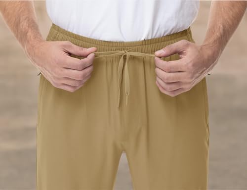 TBMPOY Men's Hiking Pants Lightweight Quick Dry Athletic Pants Stretch Casual Water Resistant Travel Pants 3 Zipper Pockets(KI,M) Khaki