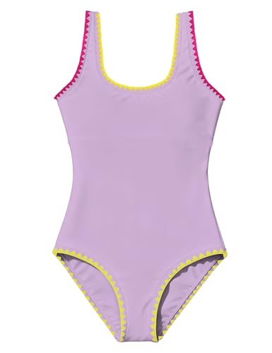 Girls One Piece Swimsuit Purple 9-10 Years Color Block Adjustable Straps