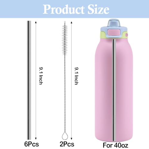 9.1 Inch Metal Straw Replacement for Ello Pop & Fill 40 oz Water Bottle - Pack of 6