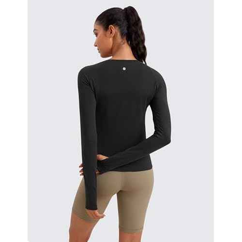 CRZ YOGA Womens Seamless Workout Long Sleeve Shirts Quick Dry Gym Athletic Tops Breathable Running Yoga T-Shirts