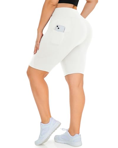 Plus Size Biker Shorts with Pockets for Women High Waisted Tummy Control Black Yoga Pants XL-4XL