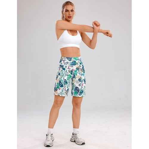 Quenteen Bermuda Shorts for Women 9" Knee Length Athletic Sweat Shorts High Waisted Yoga Jogger