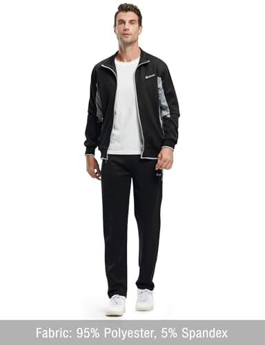 Men's Tracksuits Sweatsuits 2-Piece Casual Athletic Jogging Set - Black & Light Grey, 4X-Large