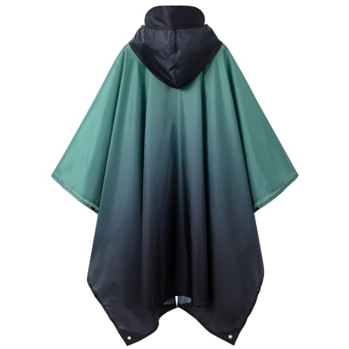 Waterproof Hooded Rain Poncho for Adults - Hiking Camping, Gradient Deep Blue, One Size