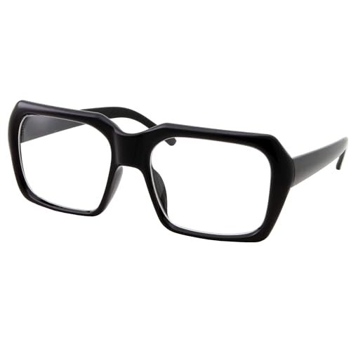grinderPUNCH XL Oversized Black Nerd Clear Glasses - Men and Women - Square Costume