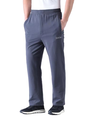 Men's Zip Fly Sweatpants - Midweight Straight Leg, X-Large, Black & Gray