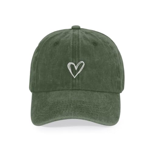 Vintage Heart Embroidered Baseball Cap Distressed Adjustable Hat for Women Low Profile Dad Hats Unisex Cotton Cap