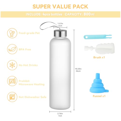 4 Pack 27oz Clear Plastic Water Bottles with Airtight Lids