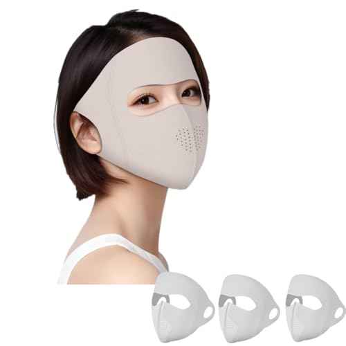 3 Pack Full-Face Face Covering, Women Sun Protection Face Mask, Full Face Sunscreen Mask After Laser Beauty Treatment, Full Face Mask for Covering Facial Allergies, Washable Reusable Multicoloured