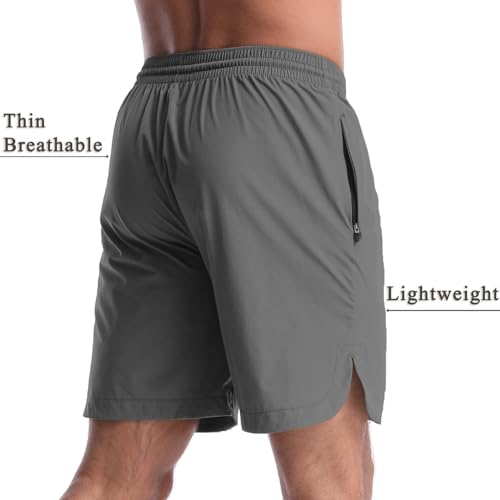 Men's Running Shorts 2 Pack - Black & Dark Grey, 7'' Quick Dry Athletic Gym Shorts with Pockets, Large