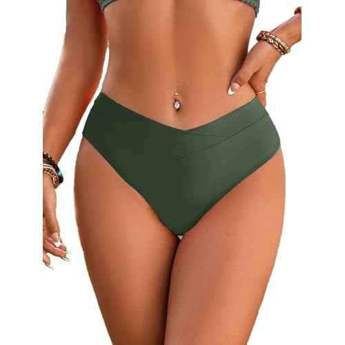 Fanuerg Women's Bikini Bottom Cross V Cut Front Swimsuit Full Coverage Bathing Suit Bottoms