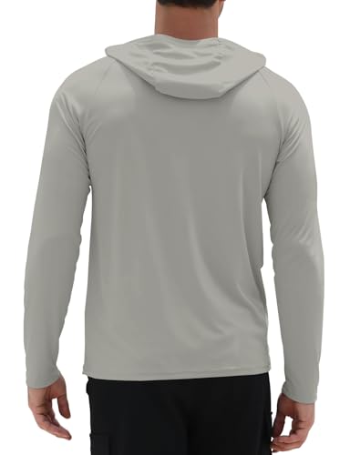 Men's UPF 50+ Sun Hoodie UV Protection Long Sleeve Rash Guard SPF Quick Dry Fishing Shirt Gray Medium