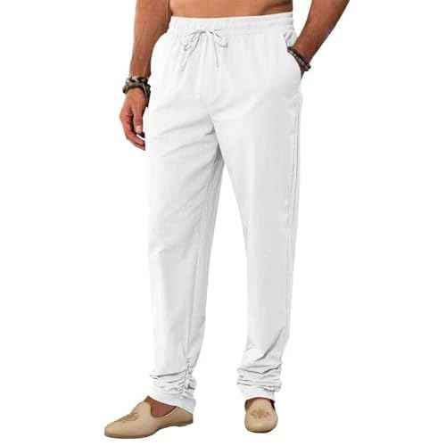 Runcati Mens Kaftan Thobe Pants Cotton Casual Elastic Waist Drawstring Muslim Trousers Summer Yoga Kurta Pants with Pockets
