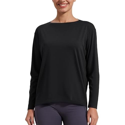 Pioneer Camp Women's Bamboo Viscose Long Sleeve Workout Shirts Back Loose Fit Boat Neck Yoga Athletic T-Shirts Casual Tops