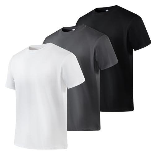 Men's Quick Dry Short Sleeve T-Shirt Pack - Breathable Moisture-Wicking Fitness Shirts - Medium / White Gray Black