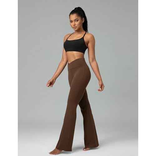 Colorfulkoala Women's Dreamlux Crossover Flare Leggings High Waisted Tummy Control Wide Leg Yoga Pants 29.5" / 31.5" Inseam