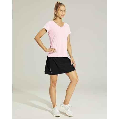 Haimont Women's Quick Dry Short Sleeve T-Shirts V-Neck UPF 50+ Tops Workout Athletic Fitness Running, Moisture Wicking