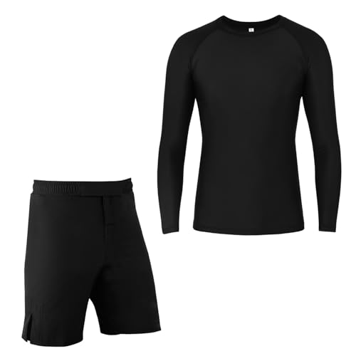 Kids MMA Rash Guard & BJJ Shorts Set - Fight Training Grappling Wear