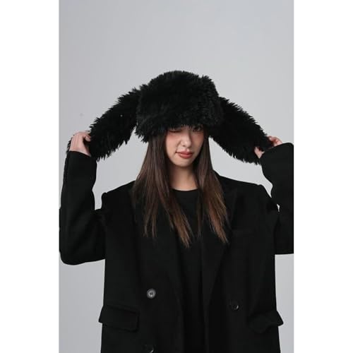 Y2K Plush Hat for Women Fuzzy Cute Beanie Bunny Ears Hat Fluffy Hat Skull Cap Winter Warm Hat Christmas Halloween